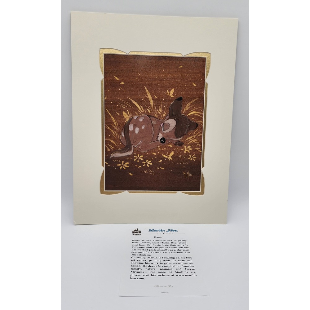 Disney Parks Art Print Bambi by Martin Hsu Artist 14x18 Sleeping‎ Matte Rare